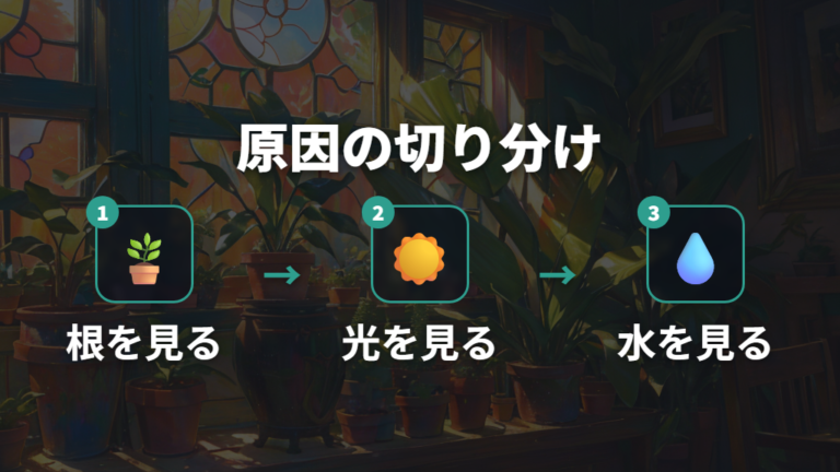 成長が遅いときの原因を根・光・水から切り分ける