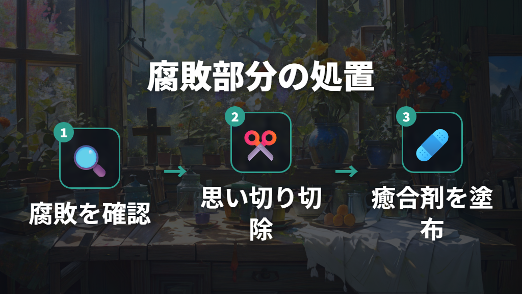 腐敗部分の切除と癒合剤の使い方