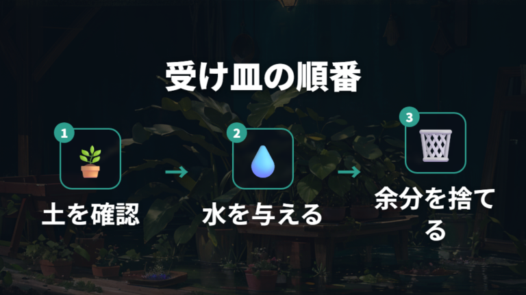 受け皿の水を捨てるタイミングは水が切れてから判断する