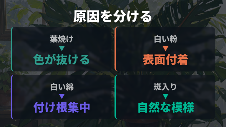 葉っぱが白くなる主な原因を全体から絞る
