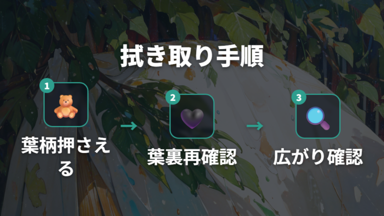 葉のベタつきを取る方法は濡れた布でやさしく拭く