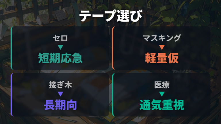 テープの種類を比べて短期固定と長期固定を分ける