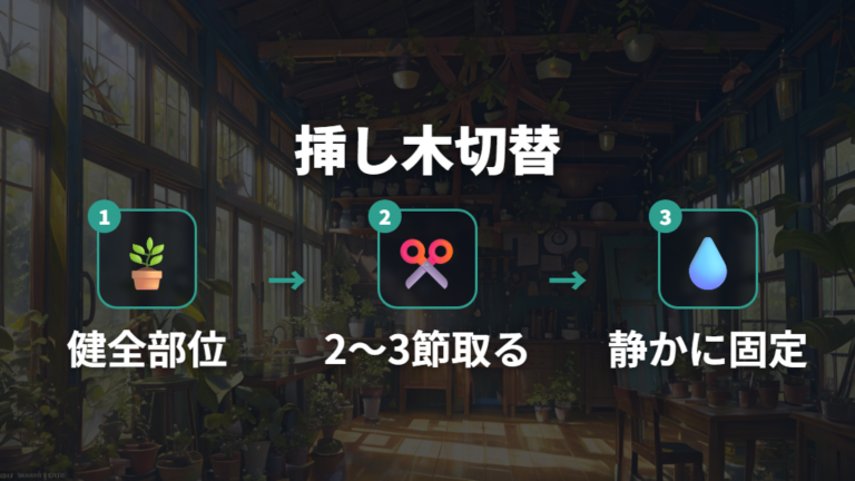 折れた茎を挿し木で再生する方法に切り替える