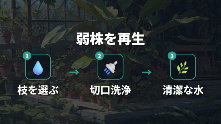 元気な枝を残す方法として水挿しと挿し木を使う