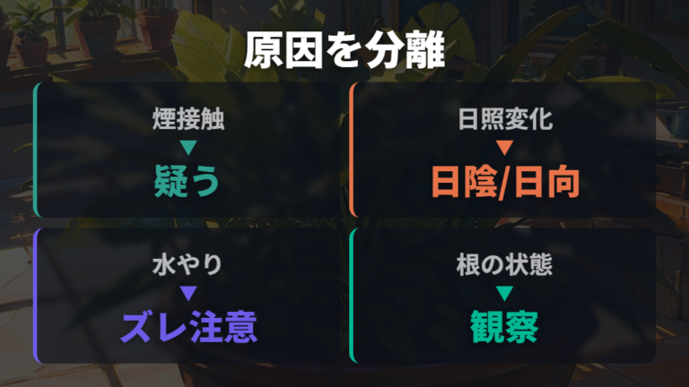 枯れるリスクがあるケースは煙や環境変化を分けて見る