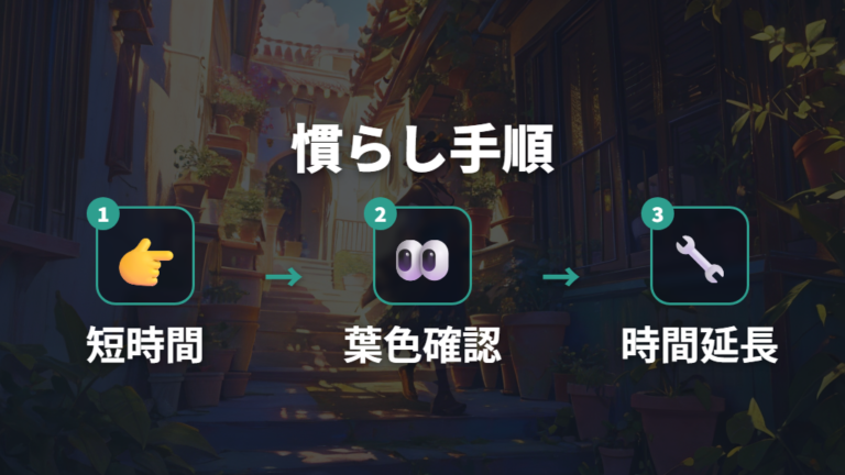 室内から外へ移す慣らし方は短時間から始める