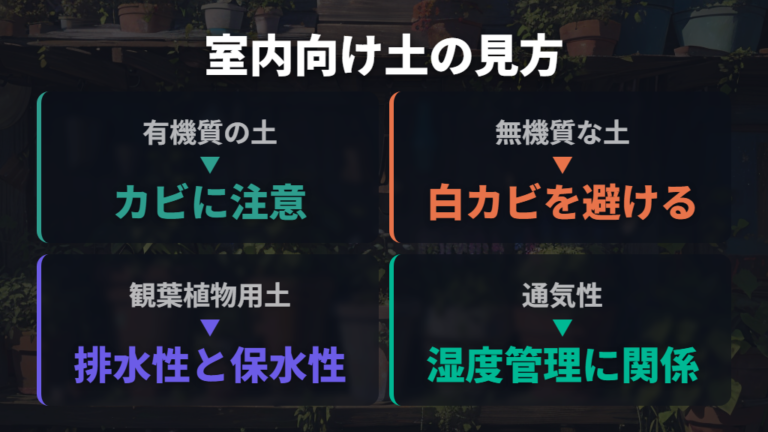 カビにくい室内向けの土選びは通気性と無機質を見る