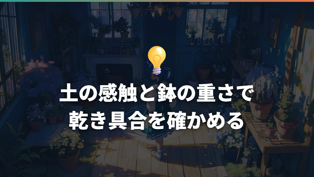 土の感触と鉢の重さで乾き具合を確かめる