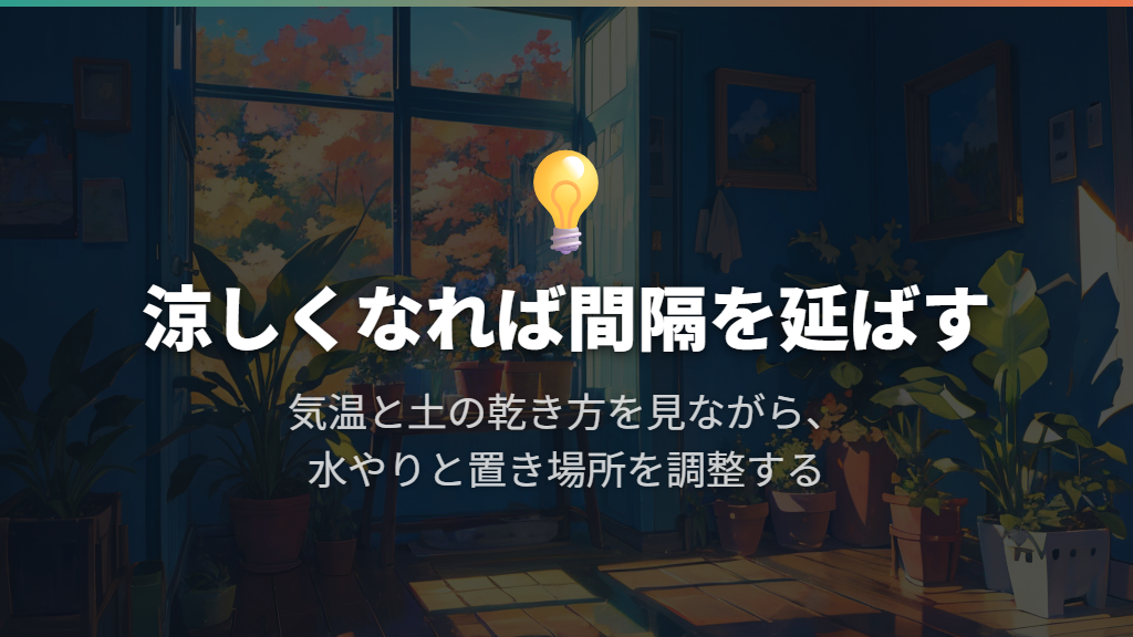 夏から秋は、気温の低下に合わせて水やり間隔を延ばす