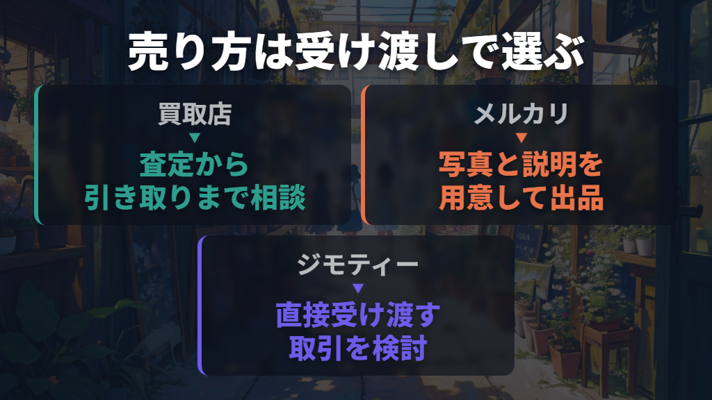 買取店・メルカリ・ジモティーは受け渡し方法で選ぶ
