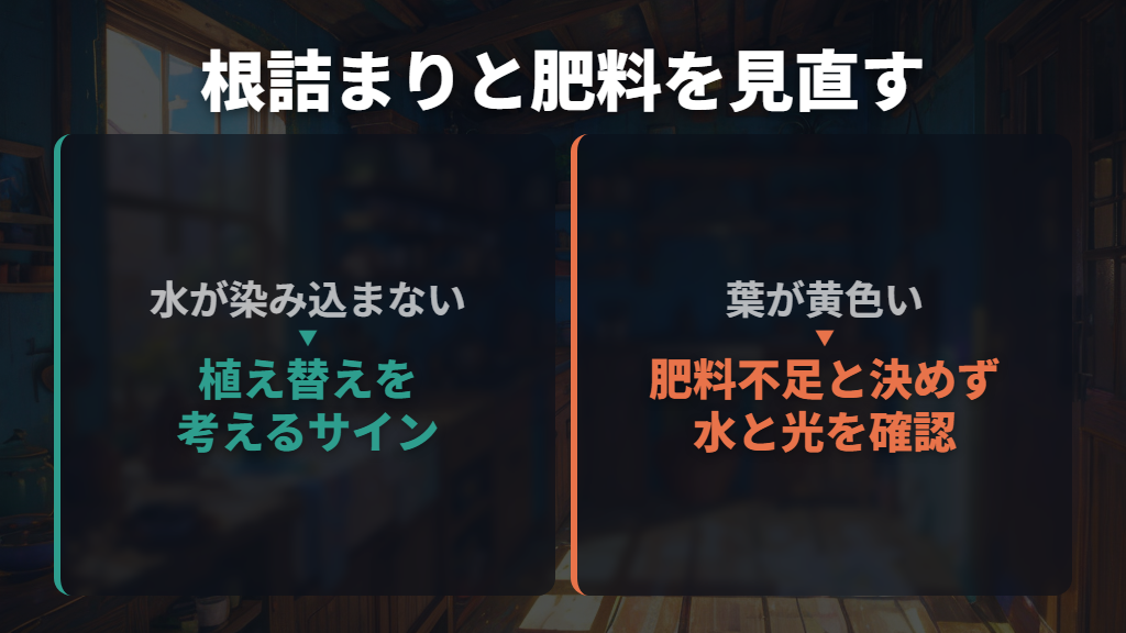 根詰まりを確かめ、肥料は生育状態に合わせる