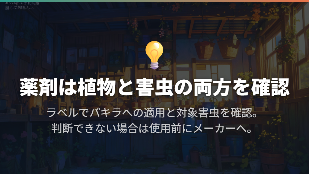 薬剤はパキラへの適用と害虫名を組み合わせて選ぶ