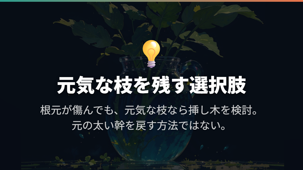 根元がブヨブヨでも元気な枝があれば、挿し木で残す